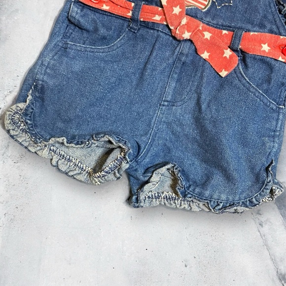 y2k Disney Minnie Mouse Denim Ruffled Belted Short Overalls Size 3T - Picture 5 of 6